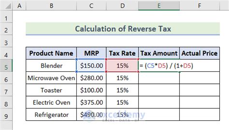 25 ((50000-36900). . Reverse tax calculation formula in excel